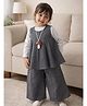 Little Surprise Box Blended Woven Polka Dots Printed Top & Pant With Full Sleeves Tee Set - Grey