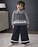 Little Surprise Box Blended Woven Checked Top & Pant With Full Sleeves Tee Set - Grey