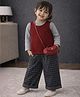 Little Surprise Box Blended Woven Solid Top & Pant With Full Sleeves Tee Set With Sling Bag - Maroon