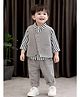 Little Surprise Box Blended Woven Striped Shirt & Trouser  Set With Textured Jacket - Grey