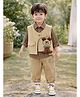 Little Surprise Box Blended Woven Full Sleeves Striped Shirt & Trouser Set With Animal Applique Detailed Jacket - Brown