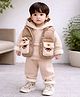 Little Surprise Box Blended Woven Animal Applique Detailed Hooded Tee With Attached Jacket & Pant - Beige