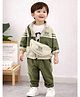 Little Surprise Box Blended Woven Full Sleeves Colour Blocked Jacket Tee & Pant Set With Sling Bag - Green
