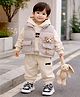Little Surprise Box Blended Woven Full Sleeves Hooded Tee With Animal Applique Detailed Attached Jacket & Pant - Cream