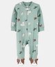 Carter's Cotton Knit Full Sleeves Footed Sleep Suit With Rhino Print - Green