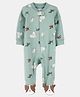 Carter's Cotton Knit Full Sleeves Footed Sleep Suit With Rhino Print - Green