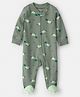 Carter's Cotton Knit Full Sleeves Footed Sleep Suit With Rhino Print - Olive Green