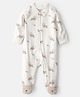 Carter's Cotton Knit Full Sleeves Footed Sleep Suit With Rhino Print - Ivory
