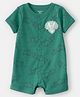 Carter's 100% Cotton Knit Half Sleeves Dino Printed Romper With Patch - Dark Green