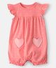 Carter's Cotton Knit Sleeveless Romper With Polka Dots Print & Hearts Applique - Light Pink