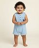 ZAMB-BO Cotton Woven Sleeveless Elephant Embroidered Romper - Blue