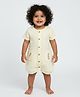 ZAMB-BO Cotton Woven Half Sleeves Bunny Printed Romper - Beige