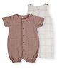 ZAMB-BO Cotton Woven Pack Of 2 Sleeveless Solid & Checked Romper - Brown & White
