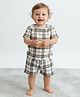 ZAMB-BO Cotton Woven Half Sleeve Coordinating Graph Checked Tee & Shorts Set - Off White