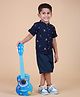 ZAMB-BO Cotton Woven Half Sleeves Bird Printed Shirt & Shorts Set - Navy Blue