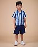 ZAMB-BO Cotton Woven Half Sleeves Striped Shirt & Shorts Set - Blue