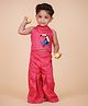 ZAMB-BO Cotton Woven Sleeveless Bird Embroidered Top & Palazzo Set - Pink