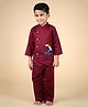 ZAMB-BO Cotton Woven Full Sleeves Bird Embroidered Shirt & Pants Set - Burgundy
