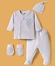 I Bears Knitted Full Sleeves Striped T-Shirt & Bootie Leggings Set with Mittens & Cap Bear Embroidery - Light Blue