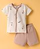 Pink Rabbit Single Jersey Knit Half Sleeves Animal Printed T-Shirt & Shorts Night Suit - Beige