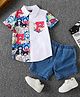 Mark & Mia Cotton Half Sleeves Shirt & Shorts Set With Teddy Bear Print - Blue