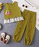 Mark & Mia Cotton Sleeveless Top & Lounge Pant Set With Floral Applique - Green