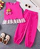 Mark & Mia Cotton Sleeveless Top & Lounge Pant Set With Floral Applique - Fuchsia