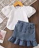 Mark & Mia Cotton Half Sleeves Solid Top & Skirt Set - White