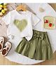 Mark & Mia Cotton Half Sleeves Top & Skirt Set With Heart Print - Green