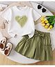Mark & Mia Cotton Half Sleeves Top & Skirt Set With Heart Print - Green