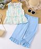 Mark & Mia Sleeveless Printed Top & Pant Set with Frill Detailing - Light Blue