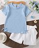 Mark & Mia Half Sleeves Top & Shorts Set with Bow Applique - Light Blue