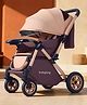 Babyhug Stroller with Reversible Handle & Feeding Tray - Khaki| Reversible Handle| Suspension Wheels| Linen Fabric| Front Swivel Wheels| Storage Basket| Linked Brake| Food Tray