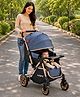 Babyhug Stroller with Reversible Handle & Feeding Tray - Blue| Reversible Handle| Suspension Wheels| Linen Fabric| Front Swivel Wheels| Storage Basket| Linked Brake| Food Tray