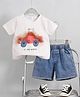 Mark & Mia Half Sleeves Vehicles Printed T-Shirt & Shorts Set - White & Blue