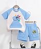Mark & Mia Cotton Half Sleeves T-Shirt & Shorts Set With Dino Print & Applique - Blue