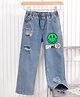 Mark & Mia Denim Full Length Distressed Washed Jeans With Smile Print - Light Blue