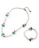 Babyhug Metal Necklace For Kids With Pearls & Floral Charms - Pink & White