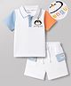 Mark & Mia 100% Cotton Knit Half Sleeves Penguin & Text Embroidered Polo T-shirt & Shorts Set - Cream