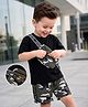 Mark & Mia Cotton Knit Half Sleeves T-Shirt & Shorts Set with Attached Pouch Pocket & Camouflage Print - Black