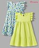 Honeyhap Premium Cotton Knit Frill Sleeves Frocks with Bio Finish & Floral Print Pack of 2 - Bright White & Wild Lime