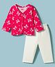Babyhug Single Jersey Knit Full Sleeves Bow Printed Top & Leggings Set - Red & White