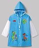 Babyhug Full Sleeves Knee Length Hooded Raincoat with Dino Print - Light Blue