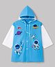 Babyhug Full Sleeves Knee Length Hooded Astronaut Printed Raincoat - Blue