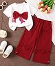 Mark & Mia Cotton Half Sleeves Top & Lounge Pant Set With Bow Applique - Red
