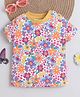 BABY NATION Cotton Knit Half Sleeves Floral Printed Tee - Yellow