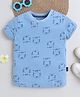 BABY NATION Cotton Knit Half Sleeves Tiger Face Printed Tee - Blue