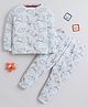 BABY NATION Cotton Knit Full Sleeves Dinosaur Printed Coordinating Night Suit - White