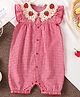 Mark & Mia Frill Sleeves Checkered Romper with Strawberry Embroidery - Red