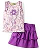 Tiara Cotton Modal Knit Sleeveless Paisley Printed & Floral Applique Detailed Top & Skort Set - Purple